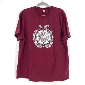 Jerzees Women’s Apple Mandala Print Teacher T-Shirt Burgundy Size XL